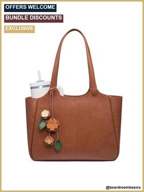 Vegan Leather Tote Bag with 40oz Cup Holder, 14" Laptop Compartment, Work